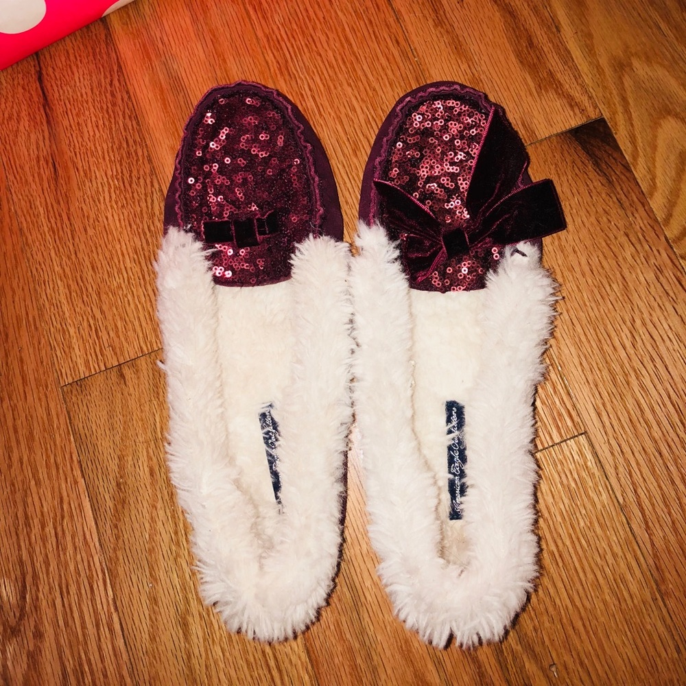 AEO Burgundy sequin moccasins